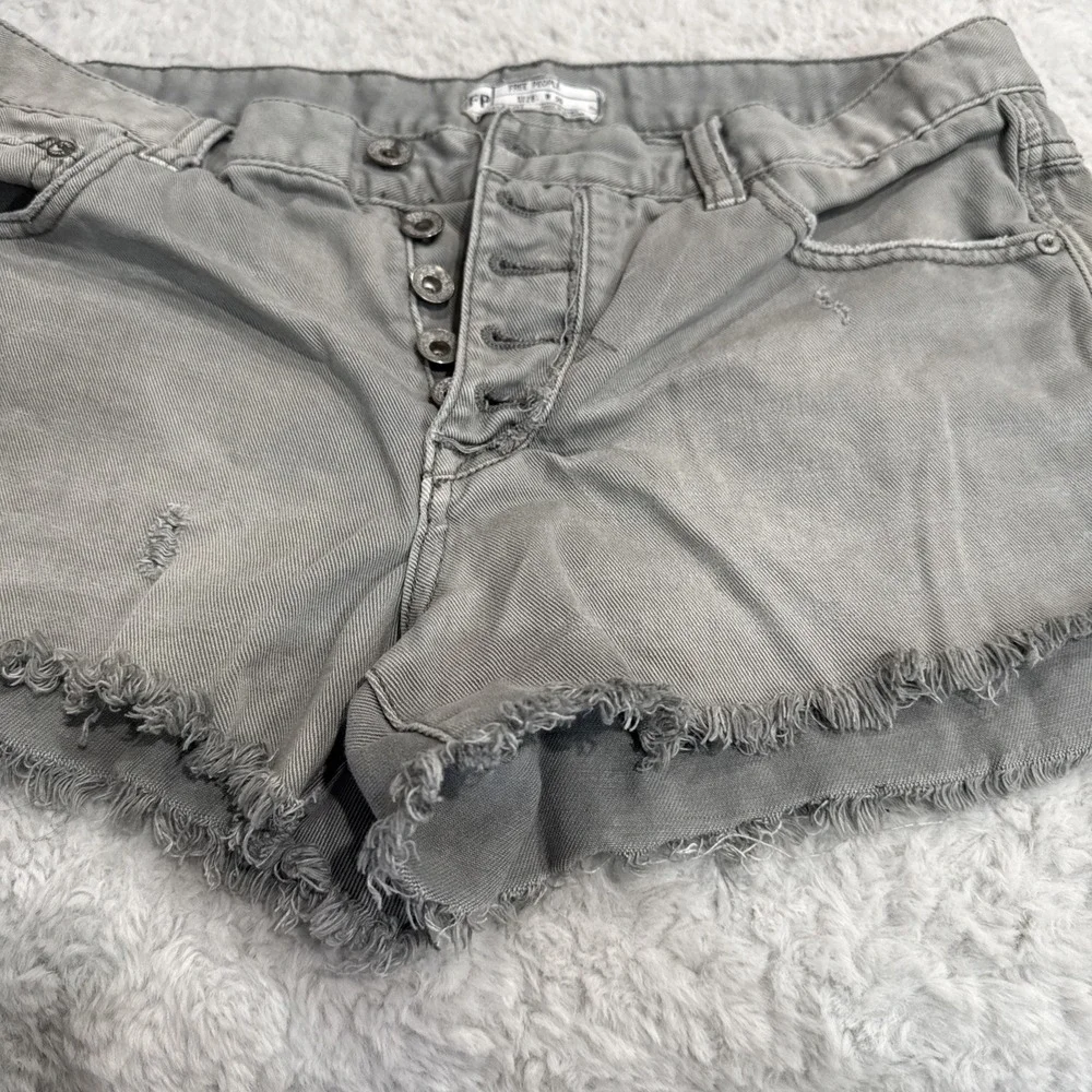 Free People Runaway Slouchy Denim Gray Green Button Fly Shorts Cutoffs Size 29